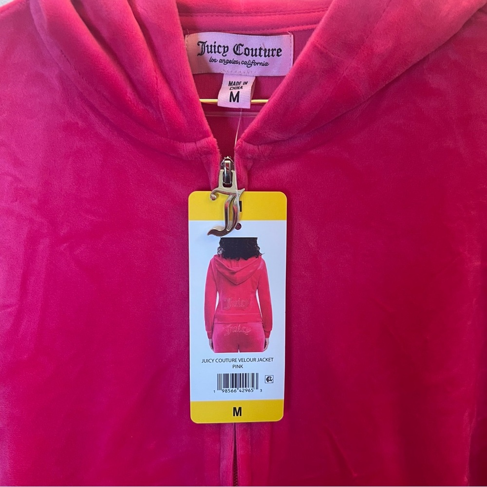 Juicy‎ Couture Velour Zip Hoodie Pink Rhinestone Logo NWT Size M - Picture 8 of 10